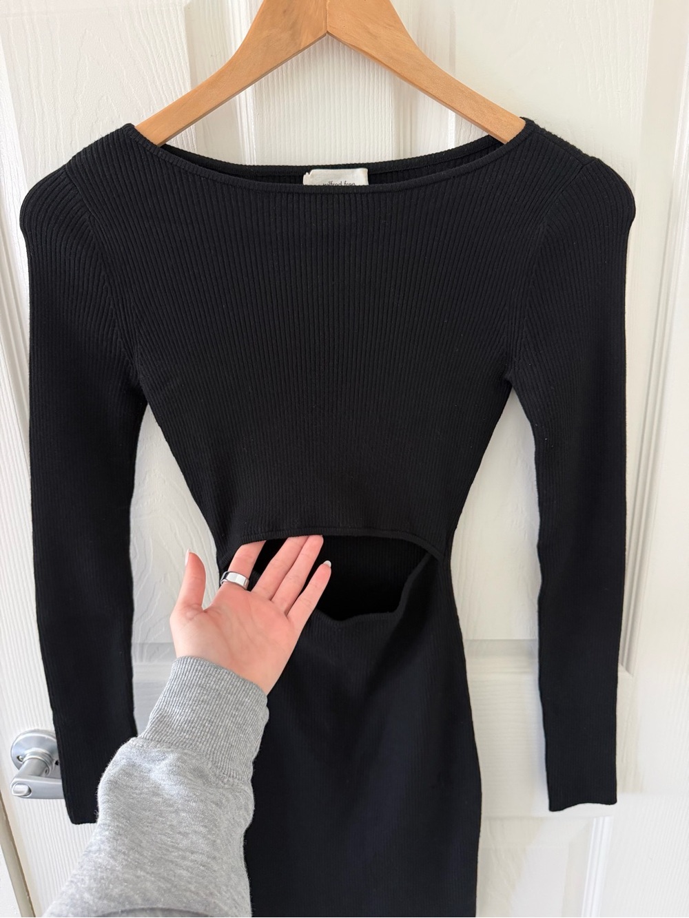 Aritzia Black Ribbed Long-Sleeve Dress with Cutout